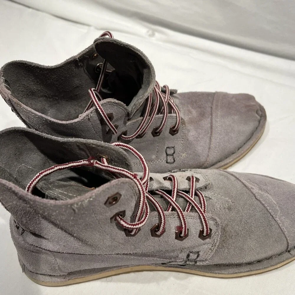 Toms‎ Boy Lace up Flat Boot Shoes W8 Gray Red White Lace